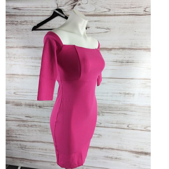Bardot Off the Shoulder Bright Pink Bodycon Dress sz XS - Picture 2 of 6